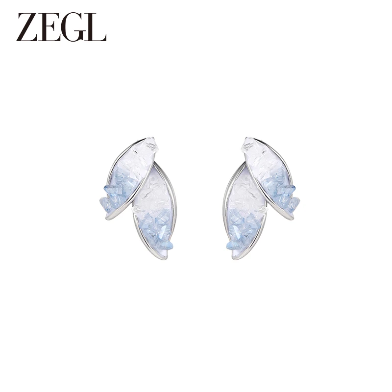 ZEGL 铜合金耳饰 碎晶树叶耳环小众气质简约轻奢百搭超仙时尚饰品
