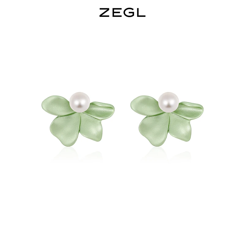 ZEGL 铜合金耳饰 绿色栀子花朵耳钉女森系气质耳环设计感轻奢耳饰