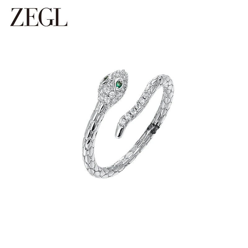 ZEGL 铜合金戒指 闪锆蛇形戒指2024年新款高级感百搭气质优雅耳饰