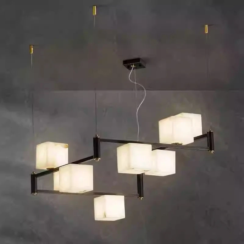 现代轻奢全铜客厅云石吊灯现代简约设计师创意餐厅灯吧台卧室吊灯