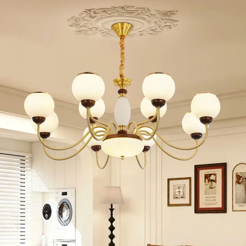 美式复古客厅吊灯中古风高档大气白蜡木南洋餐厅主卧室中山灯具饰