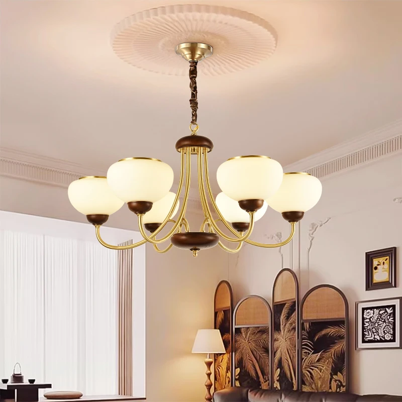 全铜美式复古客厅吊灯中古南洋风餐厅2024年新款主卧室大气灯具饰