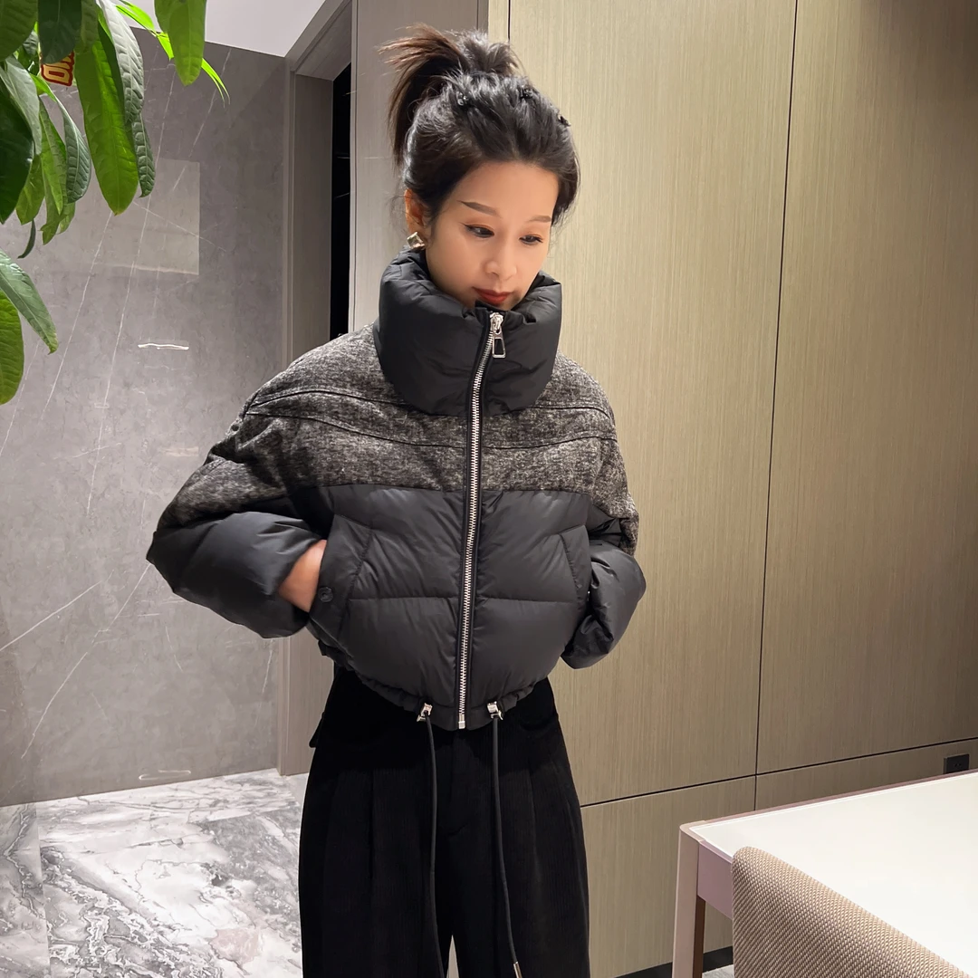 女人阁（羽绒服2069）25年新款潮牌白鸭绒时尚牛仔拼接羽绒服