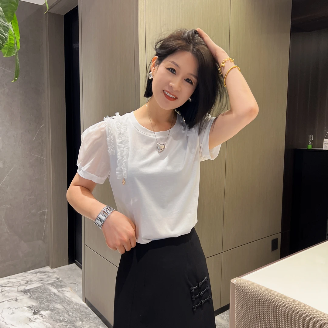 女人阁（2213泡泡袖短袖）24年新款时尚休闲简单百搭T恤衫