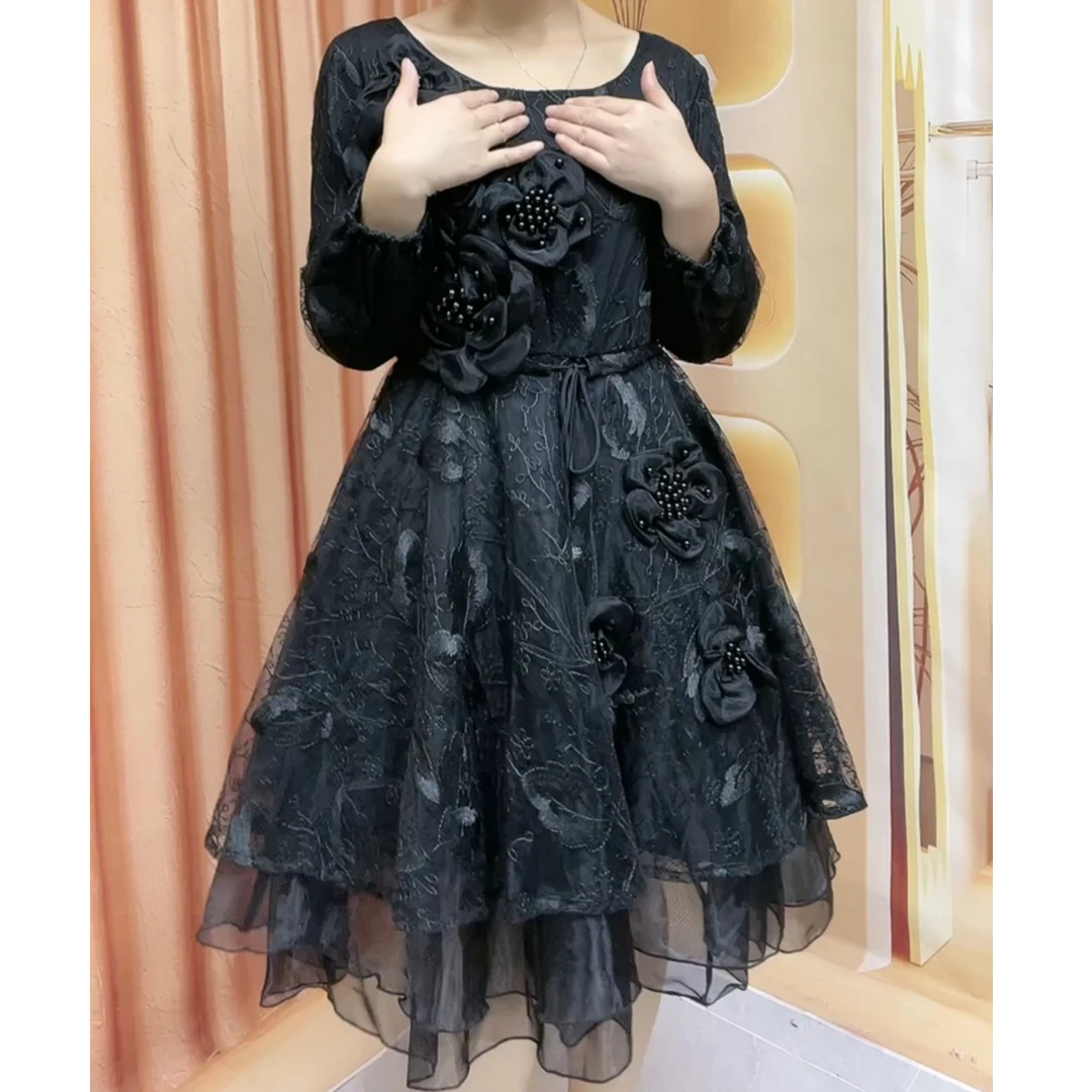 2024年新款欧货原单正品重工刺绣订花高腰显瘦七朵花连衣裙98720