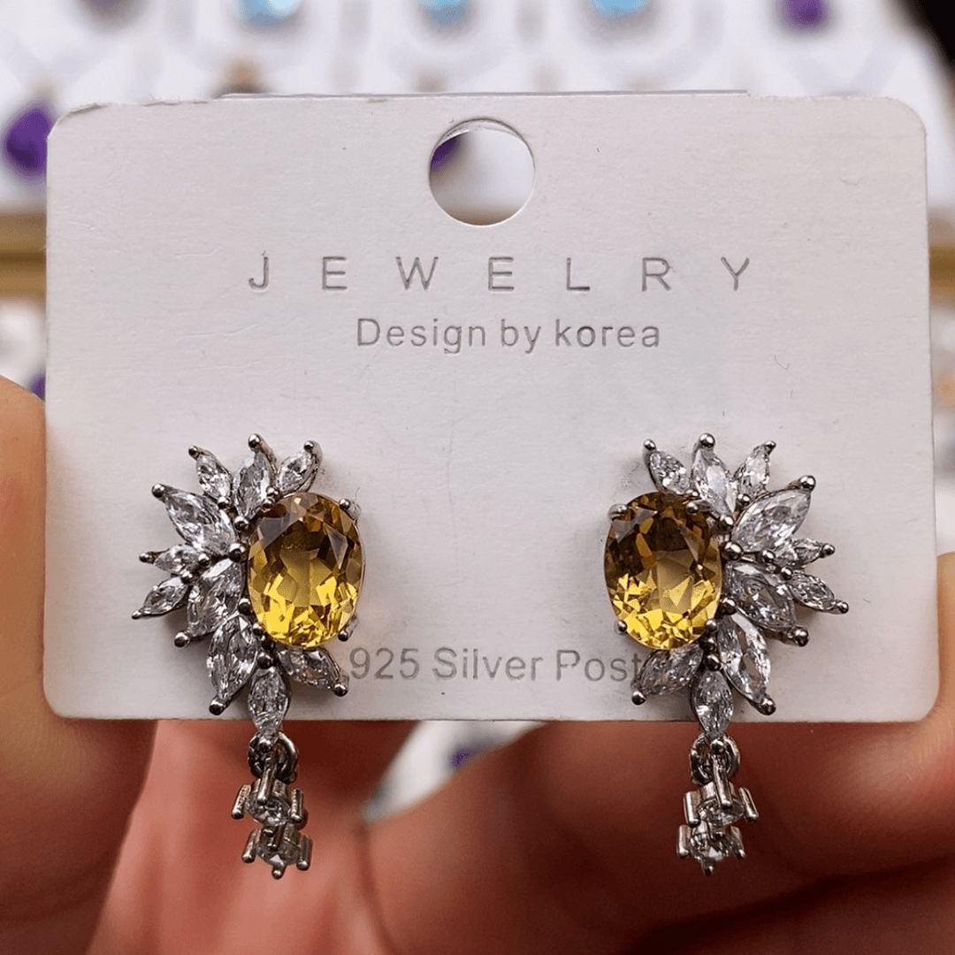 【闪购商品】黄晶耳饰银S925镶嵌