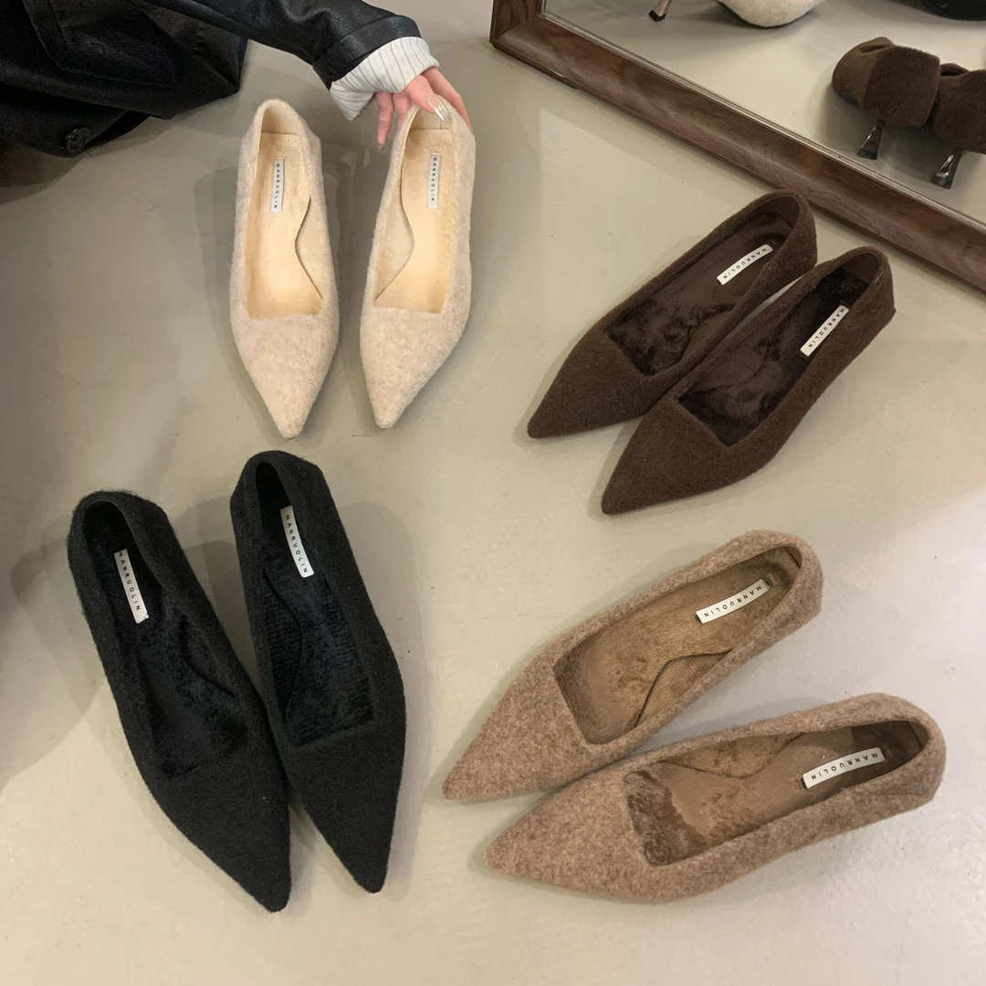 晚风气质仙女高跟鞋子2024年时尚新款秋冬季尖头浅口细跟毛毛单鞋