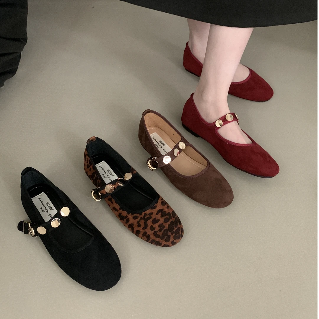 美爆了小香风金属扣玛丽珍鞋女秋季浅口绒面温柔奶奶鞋芭蕾单鞋