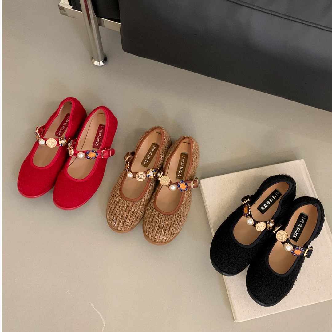 小香风气质女鞋平底单鞋2024年春秋新款设计感高级一字扣玛丽珍鞋