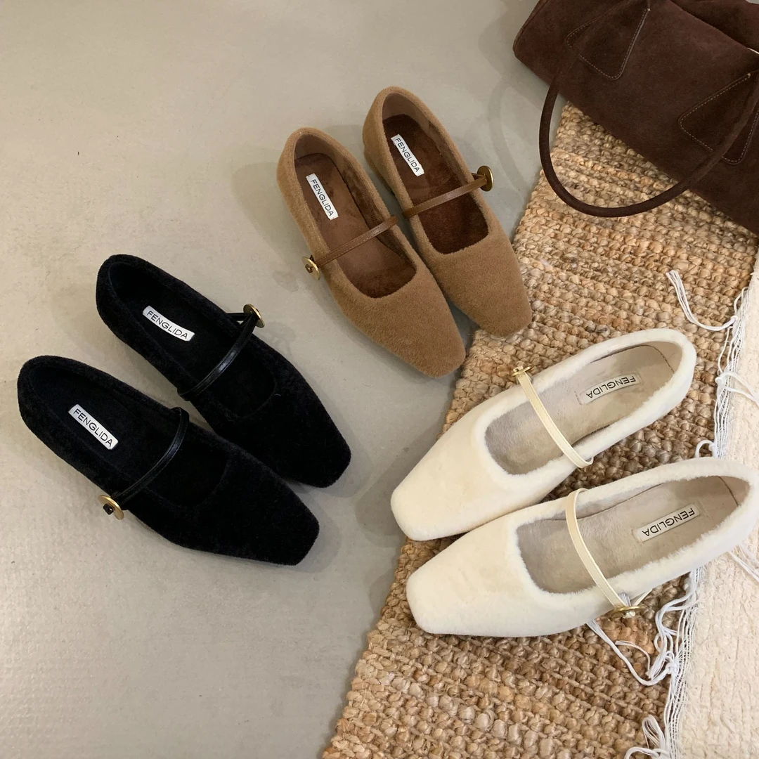 2024冬季新款女外穿粗跟加绒玛丽珍棉鞋法式晚风气质女士单鞋女