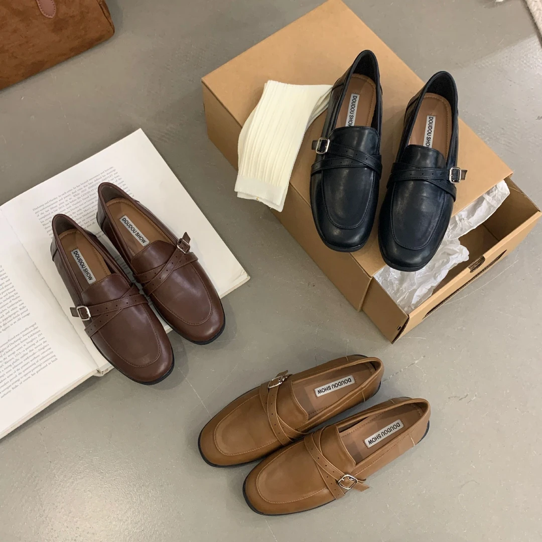 2024年秋冬软底豆豆鞋网红风百搭外穿工作鞋低跟一脚蹬乐福鞋女鞋