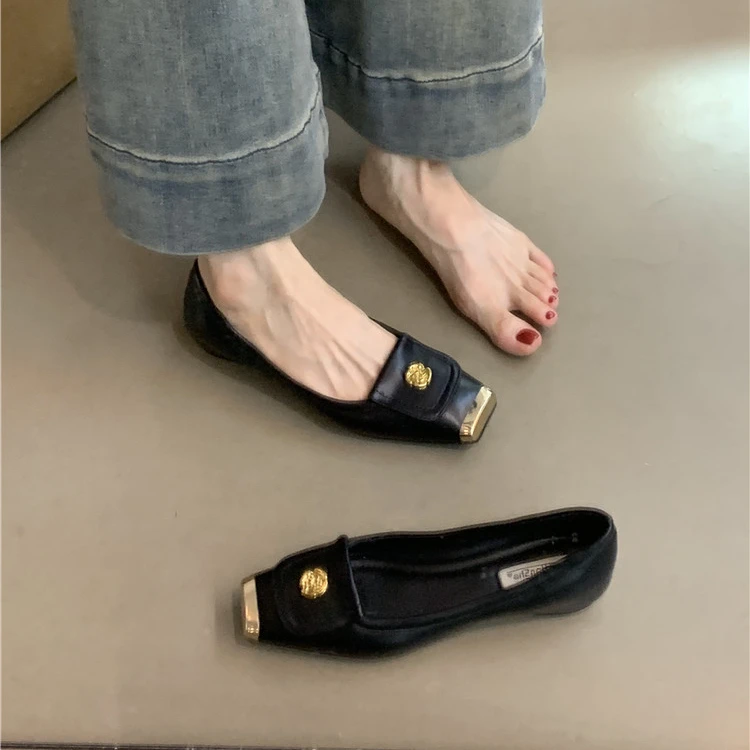 8688-42 感小香风金属方头内增高单鞋女鞋子晚晚鞋一脚蹬浅口瓢鞋