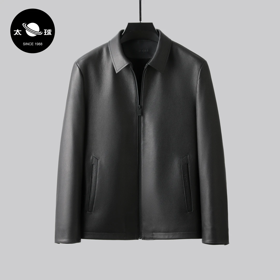 TAIQIU23A02断码男春秋头层鹿皮海宁翻领商务休闲皮衣夹克外套