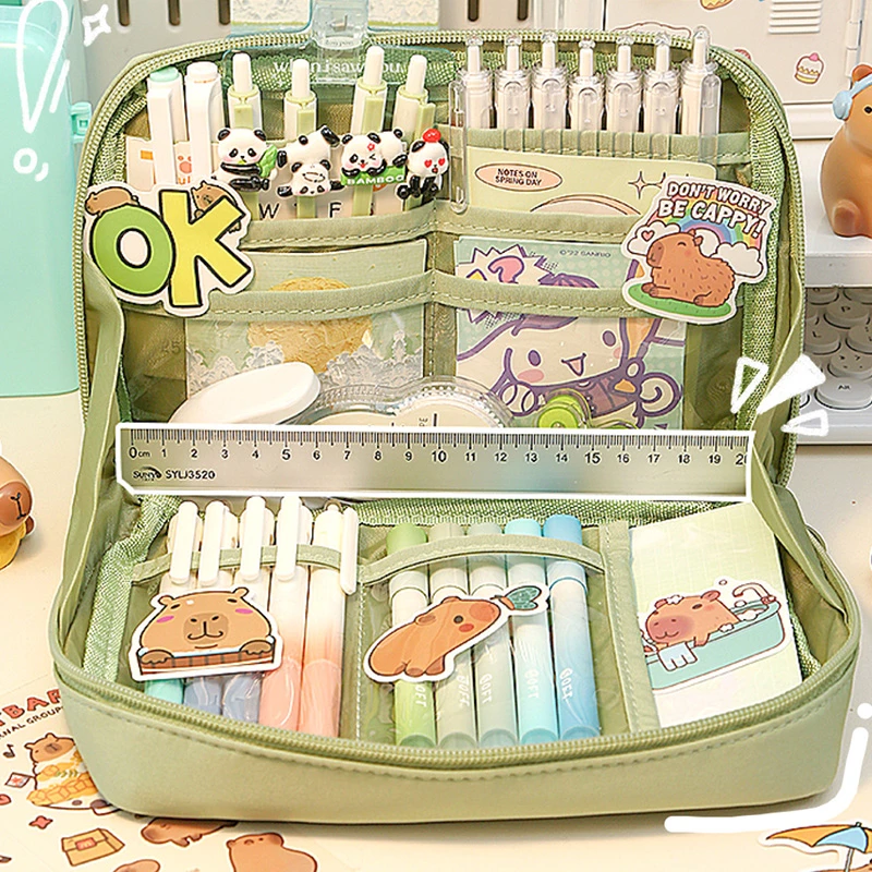 大容量痛笔袋90°文具收纳学生初中生女孩专用多层高颜值ins铅笔盒