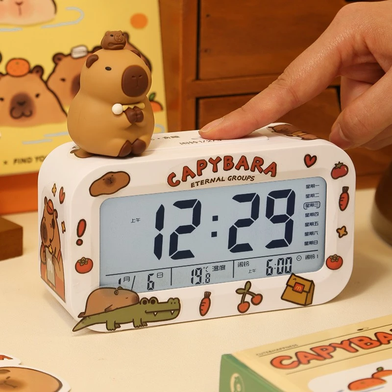 桌面卡皮巴拉闹钟学生专用起床叫醒神器儿童闹铃学习智能电子时钟