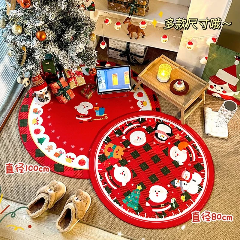圣诞节氛围感地毯客厅卧室圆形红色脚垫装饰品礼物圣诞树底座地垫