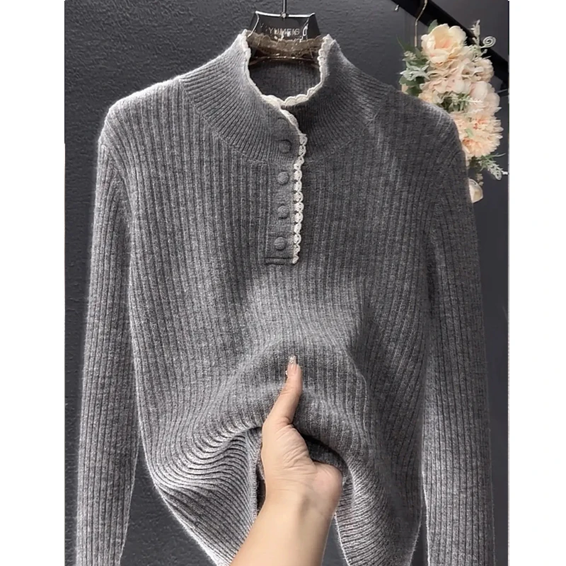 【女人花】蕾丝边拼接羊毛针织衫女秋冬新款27