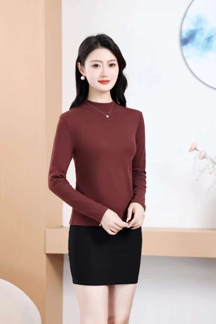 早秋新款女士时尚半高领貂绒蛋白保暖打底衫女内搭秋冬季纯色百搭