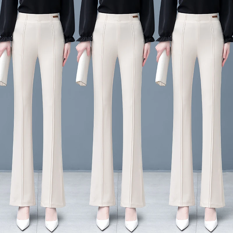 微喇裤女春夏季2024新款松紧高腰显瘦直筒喇叭裤休闲薄款白色长裤