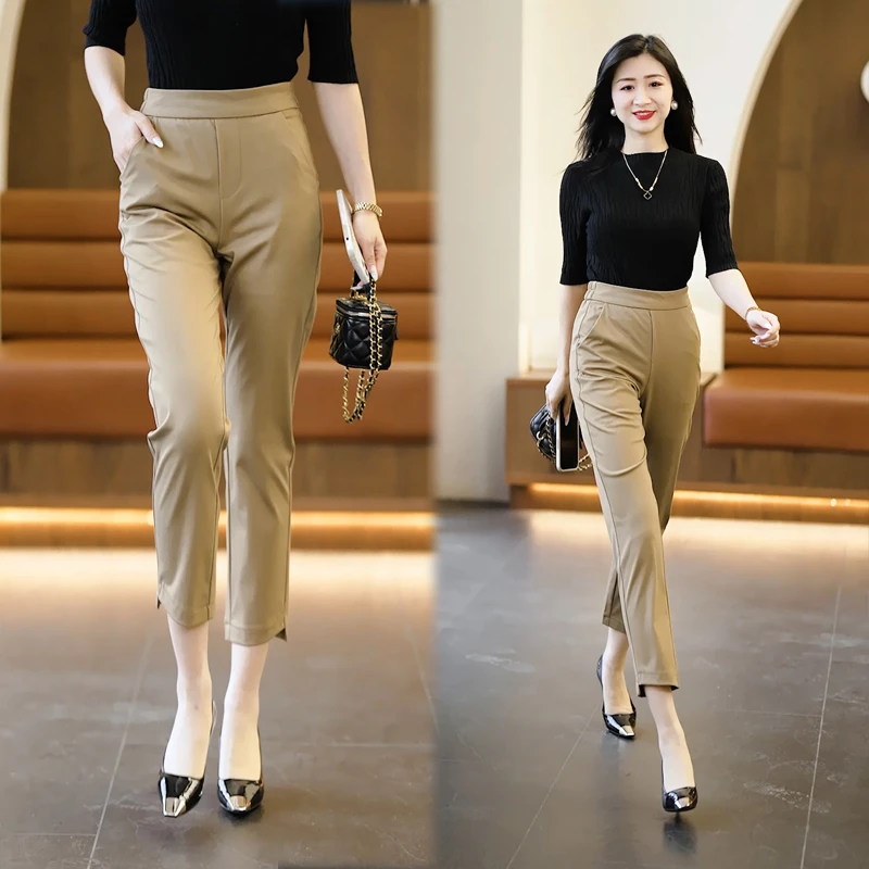 直播西装裤女夏季薄款2024新款高腰显瘦不规则小脚休闲八分烟管裤