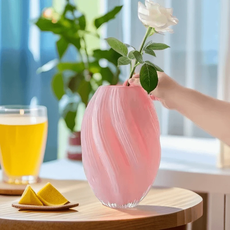 K粉色麦芽糖北欧风螺旋不规则扭曲花瓶现代摆件花瓶花器