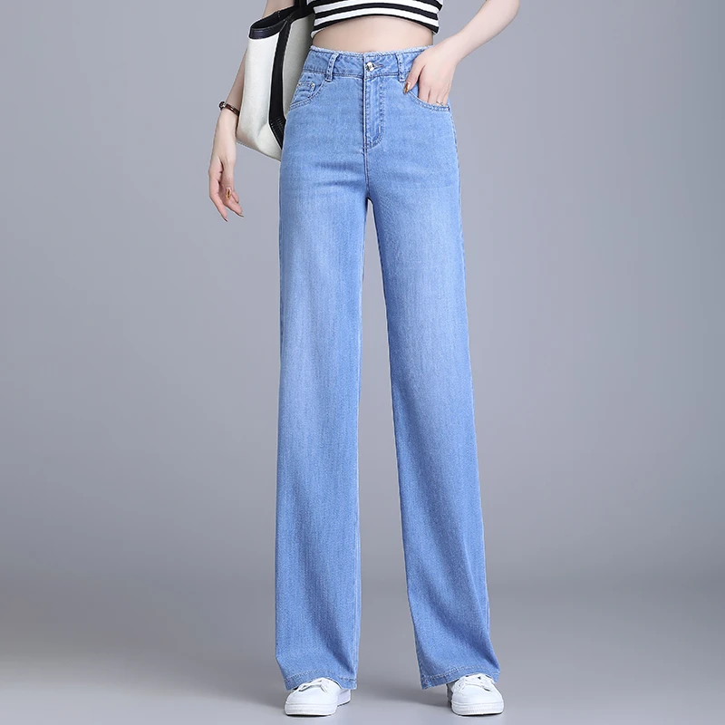 专柜正品新款直筒牛仔裤女2025夏季高腰窄版时尚阔腿裤子女显瘦薄