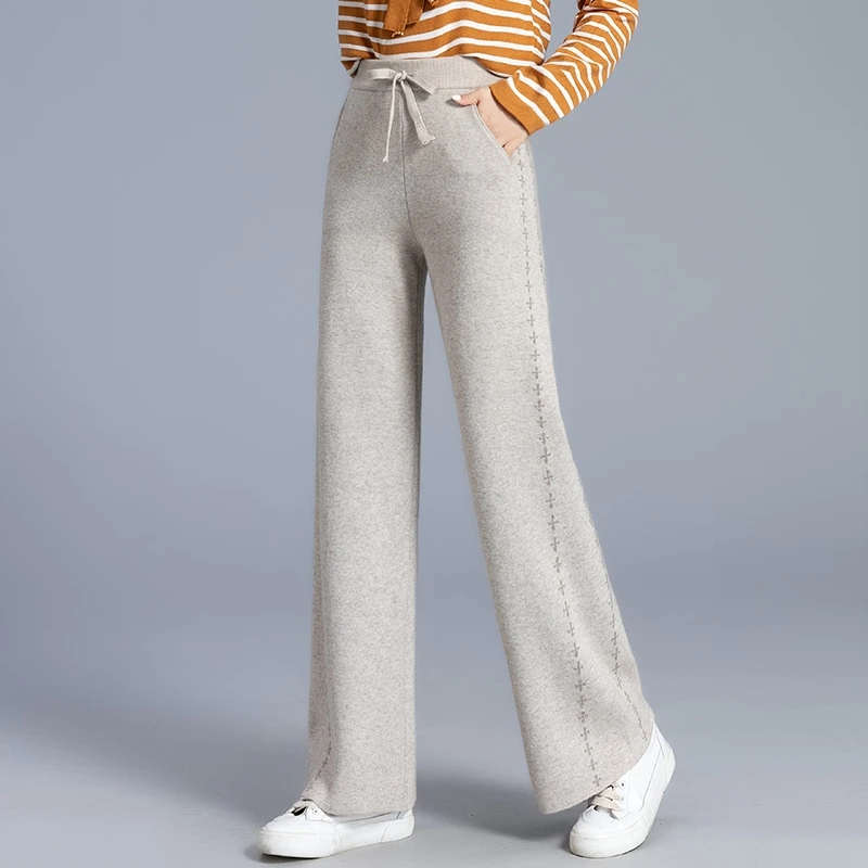 正品高端2024新款羊毛阔腿裤女秋冬长裤子休闲垂感直筒高腰裤外穿