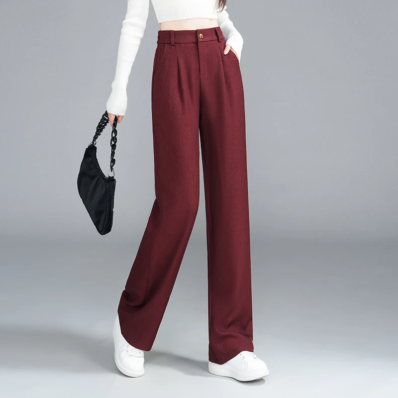 正品高端女裤2024秋季新款松紧腰时尚休闲裤商场同款直筒阔腿裤子
