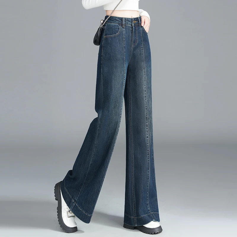正品高腰阔腿牛仔裤女2024秋季新款宽松显瘦垂感拖地大裤脚直筒裤