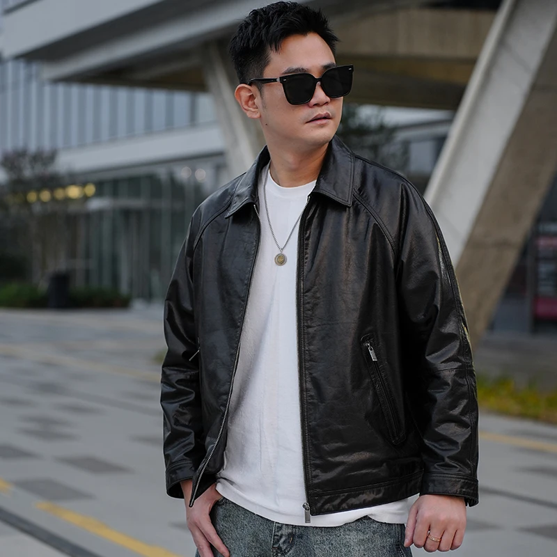 babibao/巴比豹【2365-NT】海宁冬季真皮皮衣油蜡牛皮外套男鹅绒