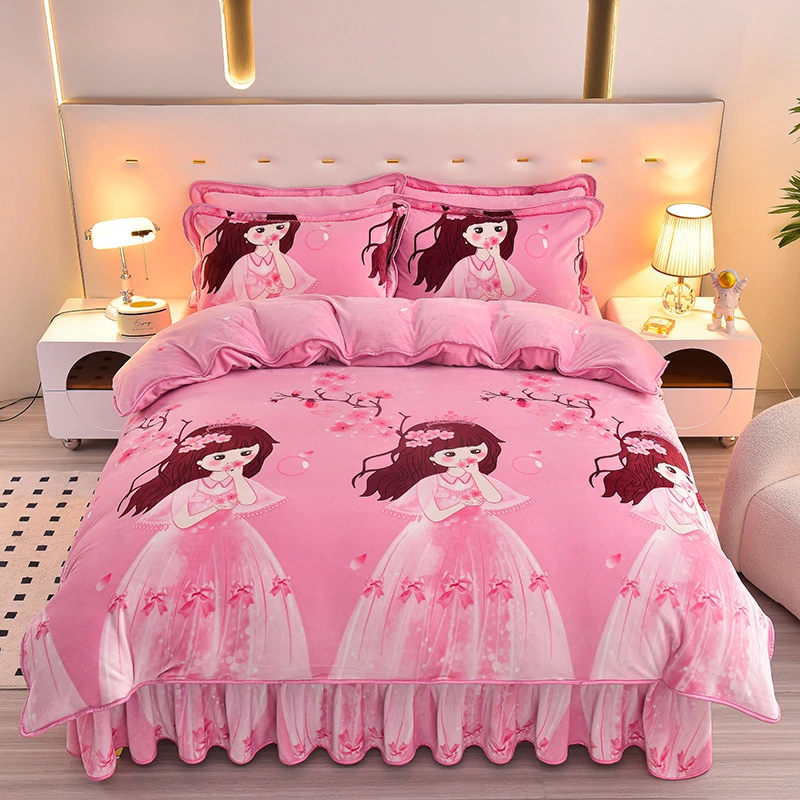 高端牛奶绒四件套被套秋冬季床上用品加厚保暖双面绒亲肤被罩磨毛