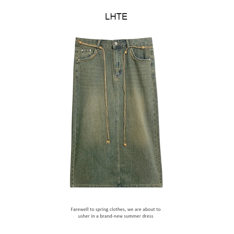 【青青定制】D0039 女装牛仔深蓝色百搭半长裙时尚牛仔半身裙