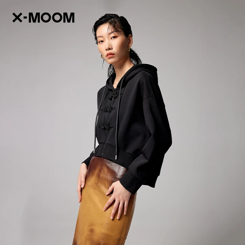 X--MOOM秋季新款新中式装饰盘扣拉链卫衣外套女ZVQWZ19118