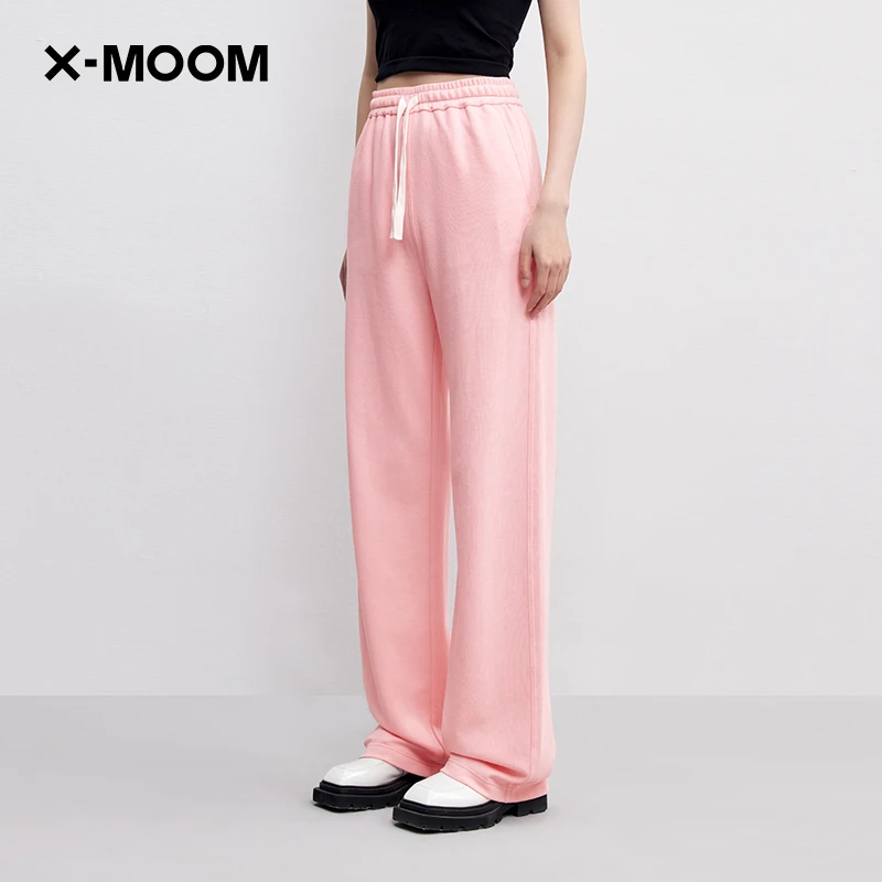 X--MOOM2023夏季新款罗纹料腰部抽绳中直筒运动裤女ZWXNZ19900