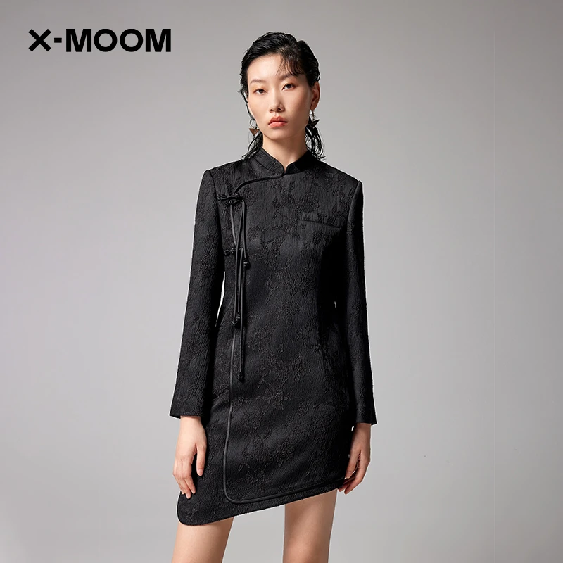 X--MOOM秋季新款收腰显瘦提花新中式连衣裙ZVQLS18772