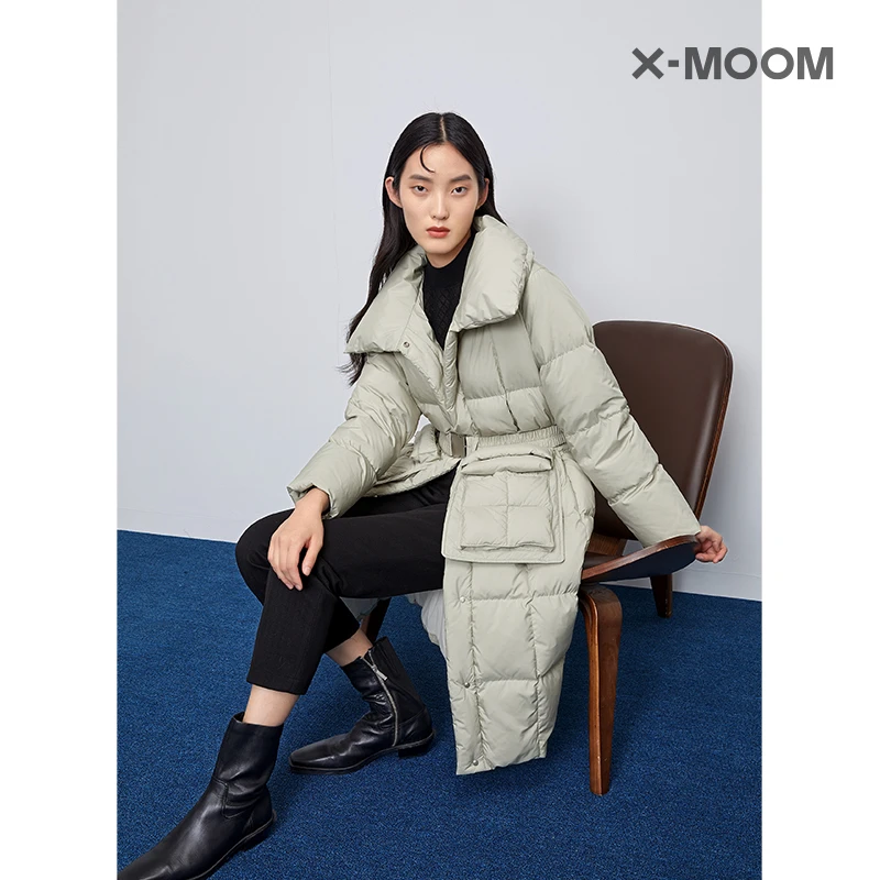 X--MOOM冬季新款时尚简约通勤大衣中长款连帽羽绒服ZUDYY17941