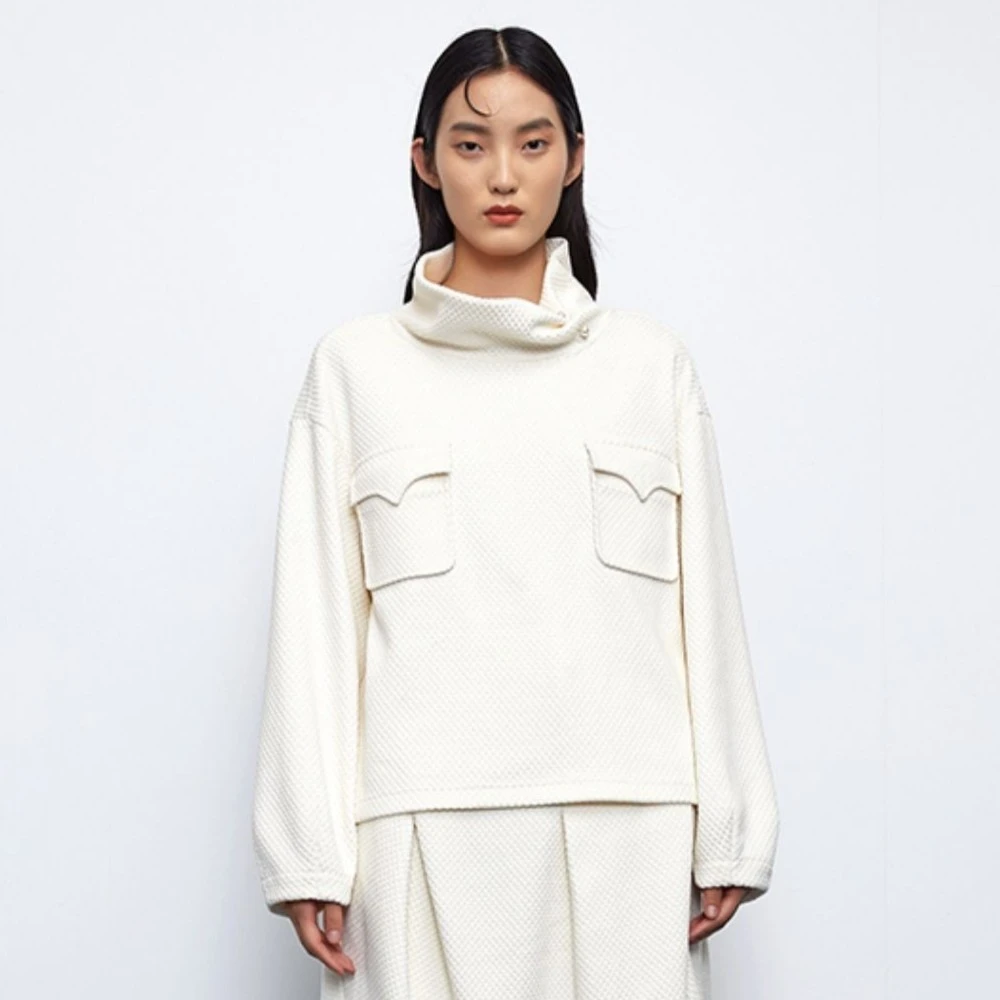 X-MOOM宽松卫衣毛衣高领休闲秋冬设计师时尚白色女士ZUDIC17945