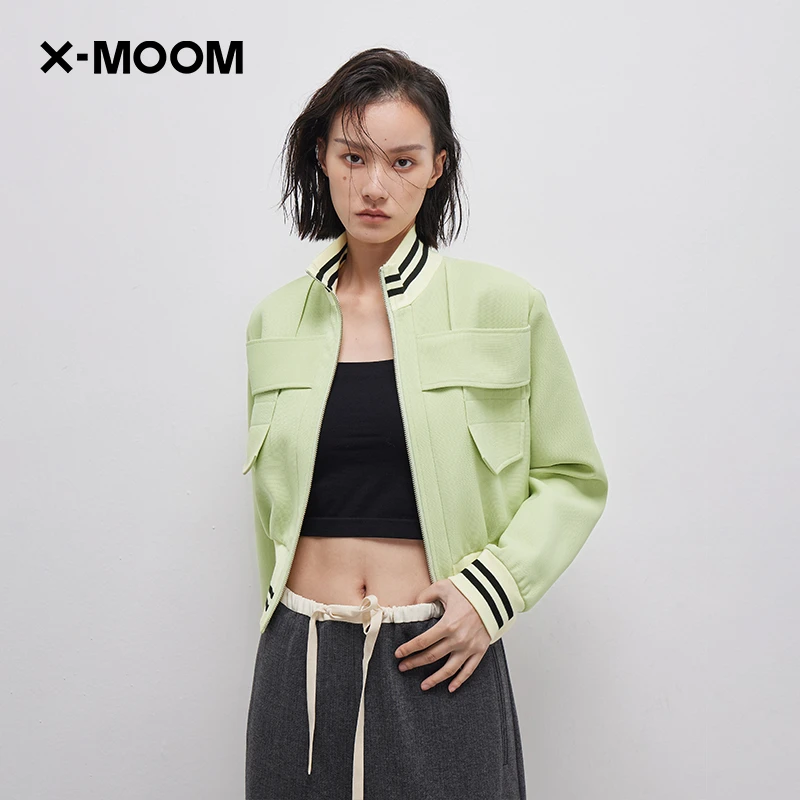 X--MOOM春季新款运动风罗口秋季收紧口夹克外套女ZWCWJ19507