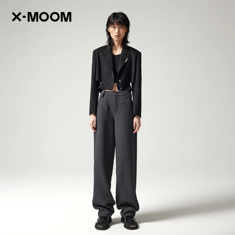 X--MOOM冬季女士新款挺阔极简解构及地宽松休闲裤ZVDNS19364