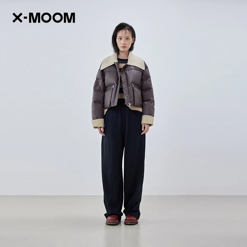 X--MOOM2024冬季新款环保蛋白皮针织翻领短款羽绒服ZXDYY82250