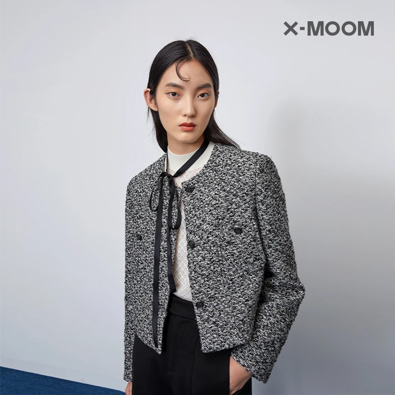 X--MOOM冬季新款经典小香风粗花呢短款外套女ZUDWC18014