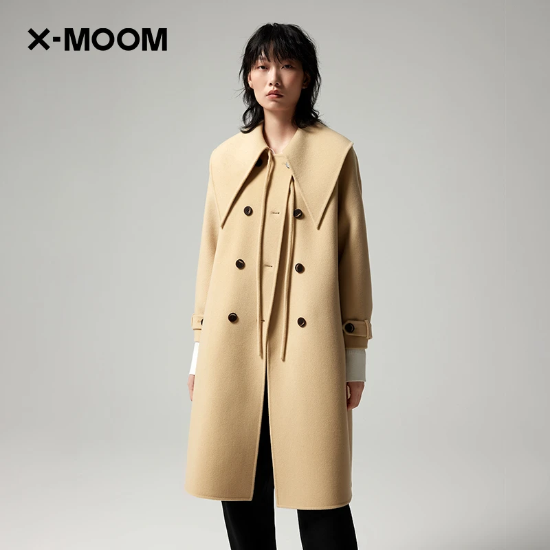 X--MOOM冬季女士新款翻娃娃领宽松廓形羊绒羊毛大衣ZVDFD81371