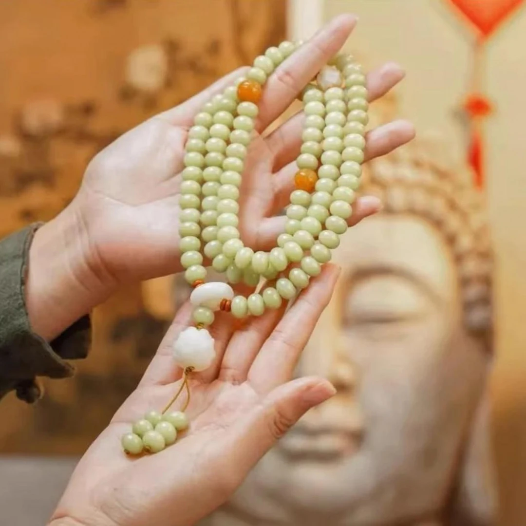 青绿菩提算盘珠菩提手108颗手持手串搭跑环莲花清冷脖挂百搭款