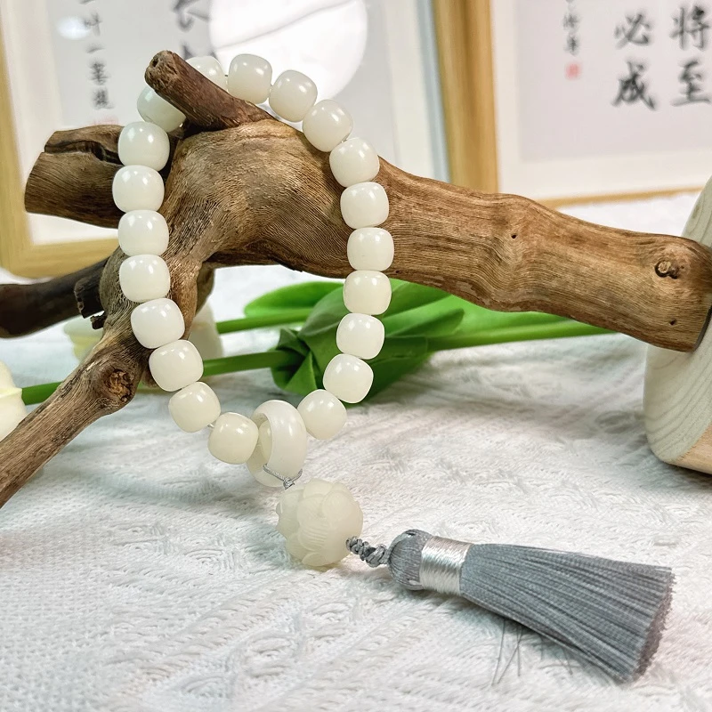 【清冷国风】原生态白菩提根手持藏式佛珠男女莲花流苏菩提念珠手串