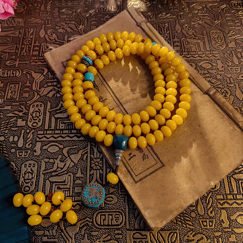 黄财米米108颗菩提子多圈手串女生盘玩菩提根文玩挂脖念珠（盘玩袋