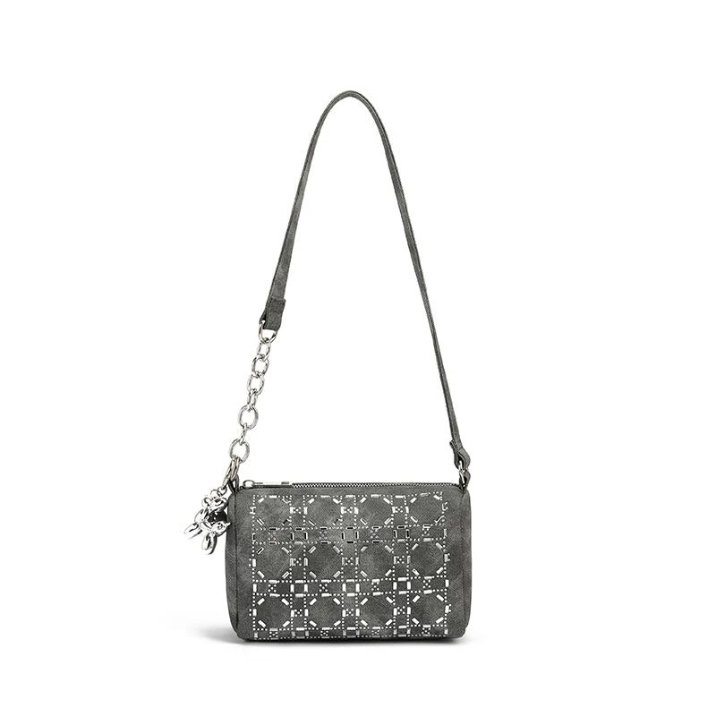 【派派专享】2024“小方包”单肩斜跨腋下烫钻灰黑女包