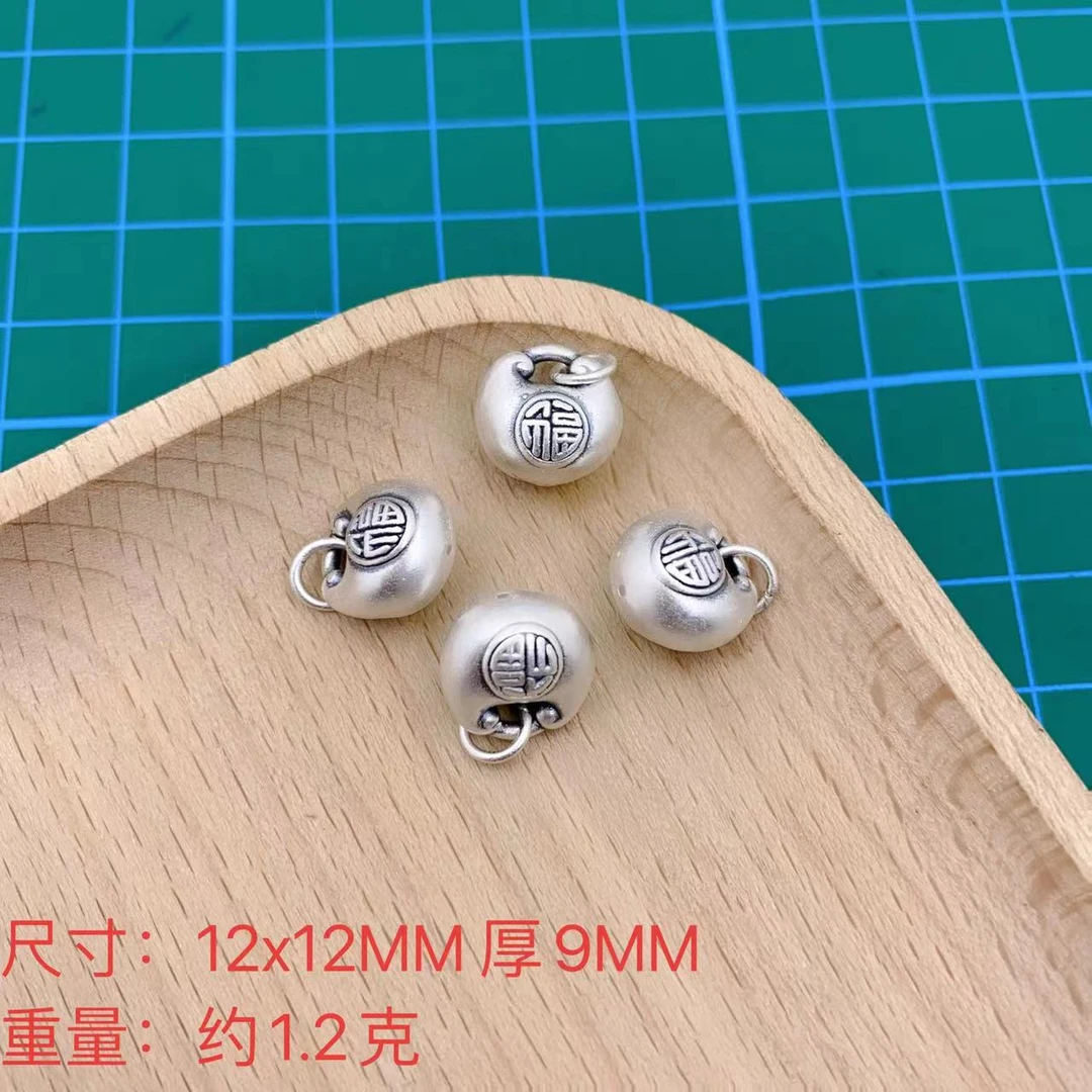 吊坠足银 足银999胖福吊坠 纯银复古空心胖福锁包手工编织项链011