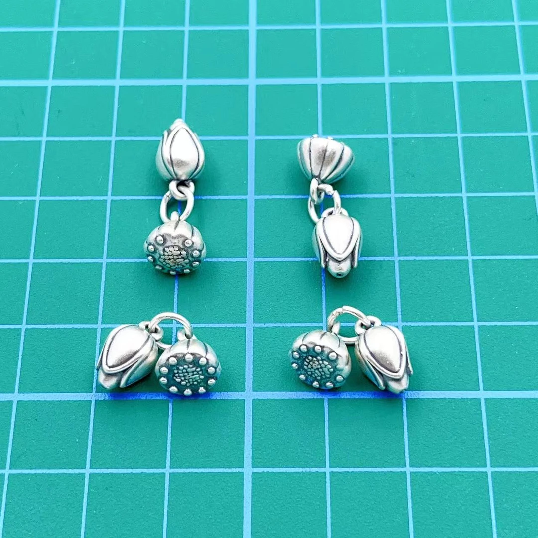 足银银制品 足银999莲蓬莲花两世欢挂件 3D硬银项链吊坠配饰012