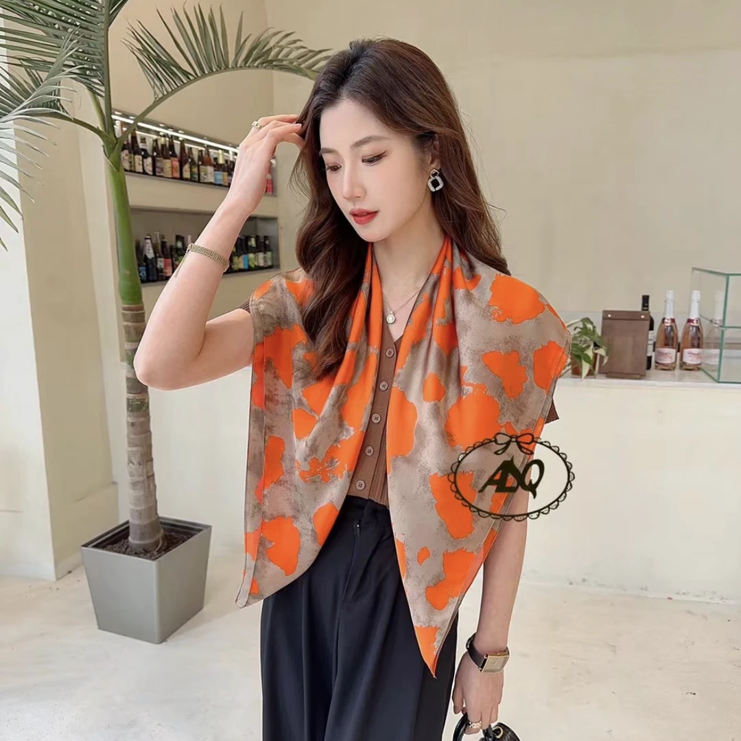 [枫叶]90*90丽景缎丝巾碎花气质网红百搭
