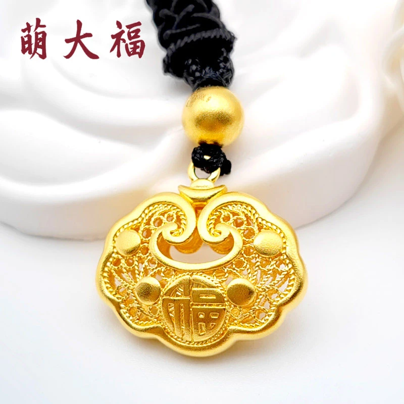 金锁吊坠黄金足金999如意锁平安锁宝宝锁祥云锁福字锁古法锁时尚